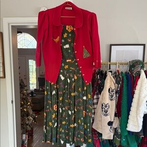 Unique vintage red embroidered cardigan with holiday dress